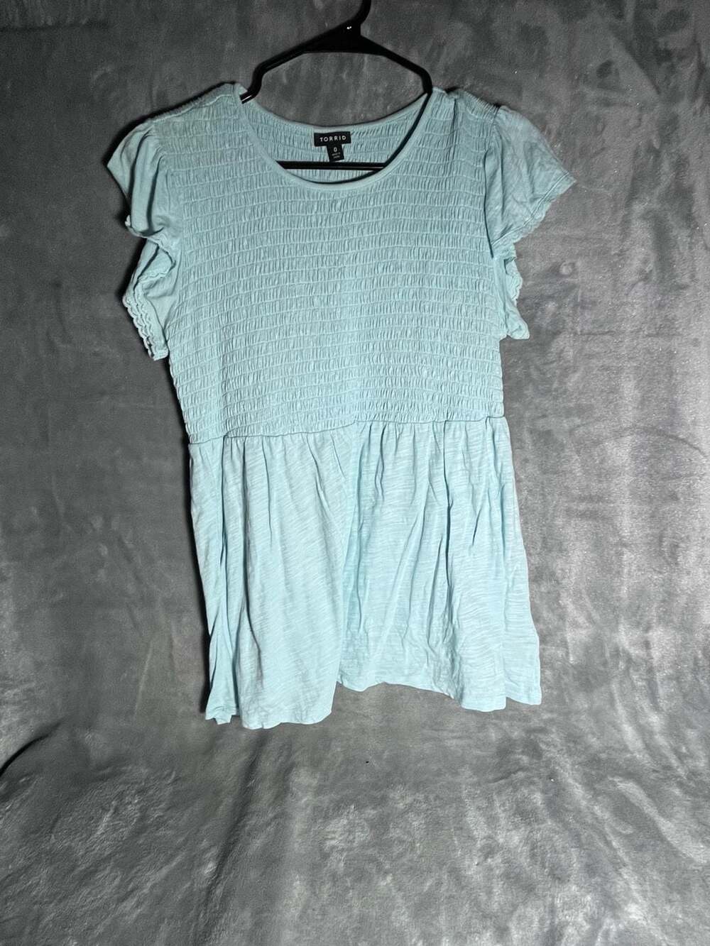 Torrid Size 0 Light Blue Smocked Flutter Sleeve Peplum Top